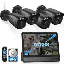 5MP Wired Security Camera System 4Pcs Cameras with 10.2" Monitor 500G HDD