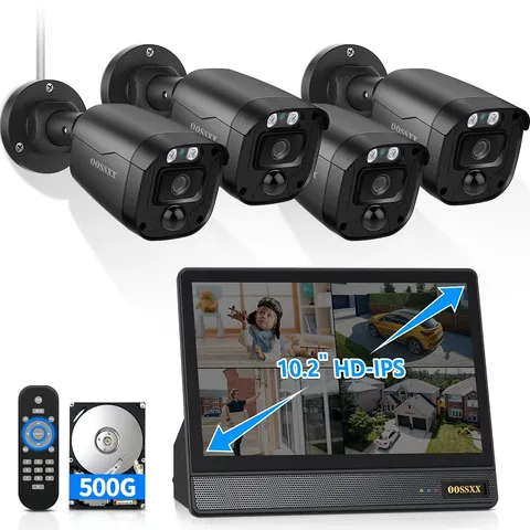 5MP Wired Security Camera System 4Pcs Cameras with 10.2" Monitor 500G HDD