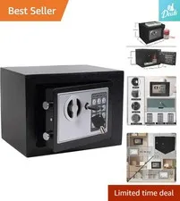 Compact Black Digital Safe Box with Keypad – Portable Home Security Solution