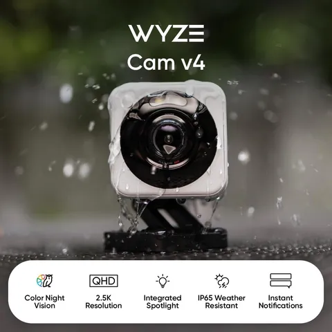 Wyze WYZEC4WH Cam V4 2.5K QHD WiFi Indoor/Outdoor Security Camera with Color