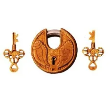 Antique Handcrafted Brass Shankh/Conch Design Round Padlock with Working Keys