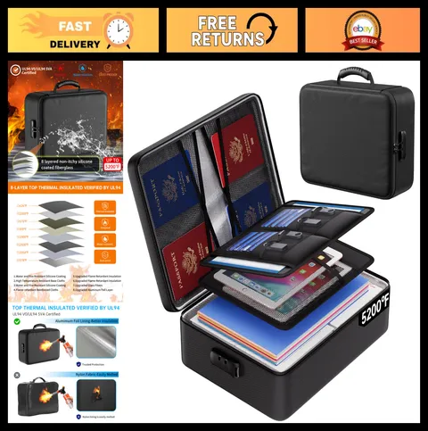 Fireproof Document Bag with Lock - 5200°F Heat Insulated File Organizer, Portabl