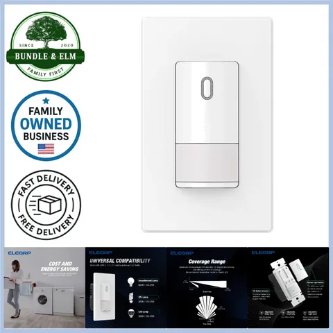 Single Pole Motion Sensor Light Switch White 120° Coverage CFL LED Incandescent