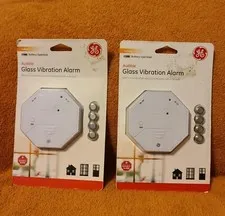 Two GE Audible Glass Vibration Alarm Indoor 36021 Needs new batteries dated 2016