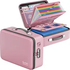 Fireproof Document Box Hard Case with Lock ＆ Accordion File Folder| Fire & Water