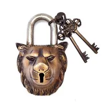 Handmade Vintage Style Rare Lion Design Functional Brass Padlock With 2 Keys
