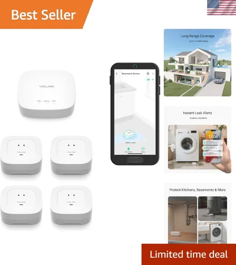 LoRa Long-Range Water Leak Detection Kit: Hub + 4 Sensors for Instant Alerts