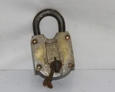 Vintage Brass Iron Padlock Aligarh 10 LEVERS Iron Key Nice Patina 12145