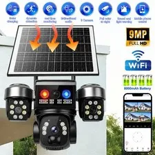 9MP WiFi Solar Security Camera 360° 4K Wireless 3Lens-PTZ Surveillance Camera