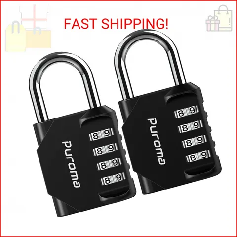 Puroma 2 Pack Combination Lock 4 Digit Padlock for School Gym Locker, Sports Loc