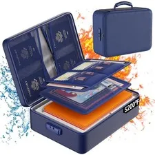 5200°F Fireproof Document Organizer Box with Lock, Blue Soft | Heat Insulated...