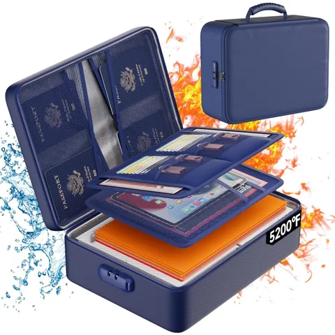 5200°F Fireproof Document Organizer Box with Lock, Blue Soft | Heat Insulated...