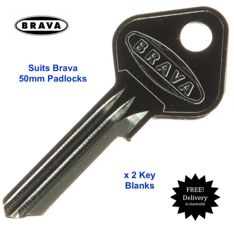 Genuine BRAVA Padlock Keyblanks x 2- Key Blank Pair -Suits 50mm Padlocks