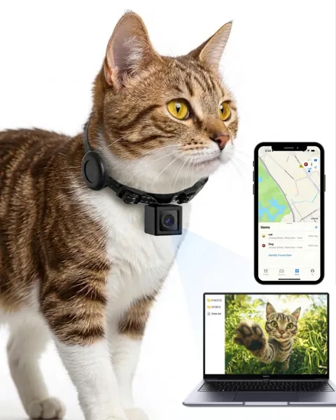 PaxsreeKam Cat Camera Collar with Tracker Tag, 1080P HD Pet POV Action Cam, N...