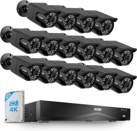 ZOSI 4K 16CH 16 x 8MP PoE IP Security Camera System Human Detect IP66 4TB Audio