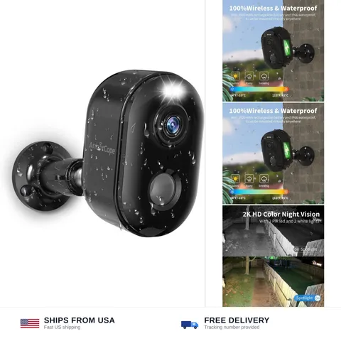 Security Cameras Wireless Outdoor, Battery Powered 2k WiFi Cameras for Home S...