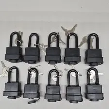 Rubber Coated Padlocks Lot of 10 All Keyed Alike 2" Shackle