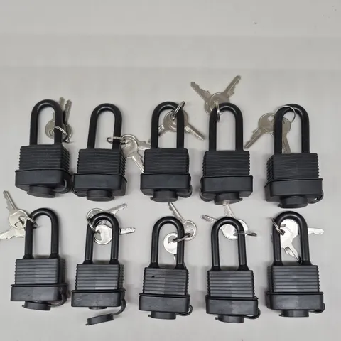 Rubber Coated Padlocks Lot of 10 All Keyed Alike 2" Shackle
