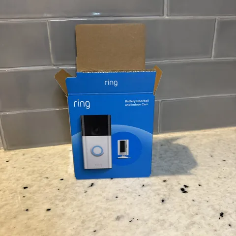Ring Starter Set with Battery Doorbell and Indoor Cam Camera 2nd Gen Never Used