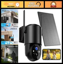 Wireless Outdoor Security Cameras - Solar Battery WiFi PTZ 360° CCTV with Floodl