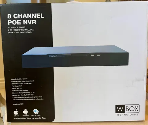NEW Wbox 0E-8CHNVR2TB 8 Channel Network Video Recorder w/ 2TB Hard Drive