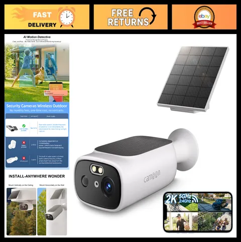 2K Wireless Solar Security Camera Outdoor - HD Night Vision, Motion Detection