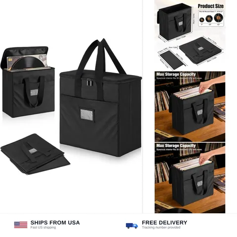Facmogu Vinyl Record Storage Box (1 Pack), 600D Oxford Fabric Record Case for...