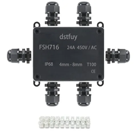 dstfuy Waterproof IP68 Electrical Box with 24A Barrier 120x95x50mm, Black