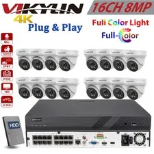 Vikylin 16CH 16CH NVR Full Color 4K 8MP POE IP Camera MIC Motion Detection Lot