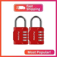 Puroma 2 Pack Combination Lock Locker 4 Digits Combo Padlock Gym Red