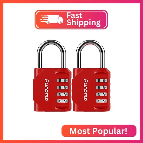 Puroma 2 Pack Combination Lock Locker 4 Digits Combo Padlock Gym Red