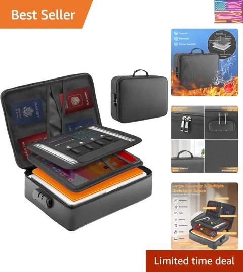 Fireproof Waterproof Document Bag with Lock - Portable Waterproof Document Or...