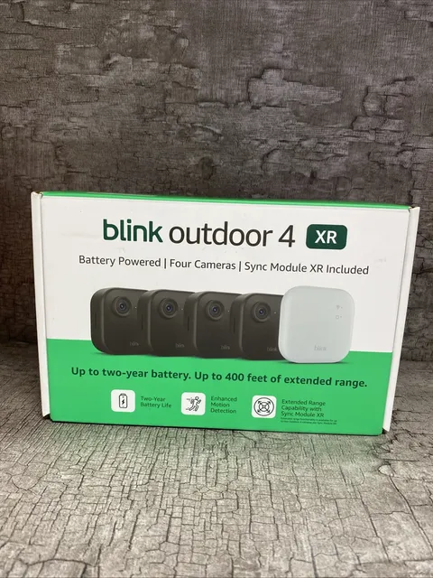 Blink Outdoor 4 XR 4-Cam Wireless Battery System w/ Sync Module XR, 1080p.