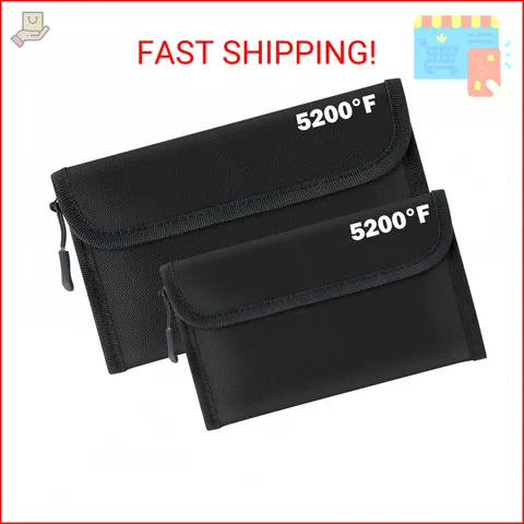 GQIRIL Fireproof Document Money Bag - 2 Pack 5200°F Fire Proof Waterproof Safe P