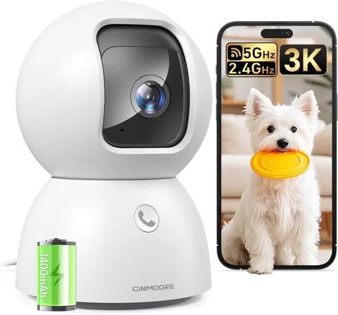 3K Pet Camera Indoor with Phone APP, 5MP Cameras for Home Security with 1400Mah