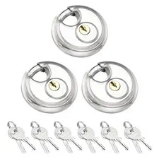 Disc Padlock, (2-23/64" Wide Body, 5/16" Shackle)(3PCS), Stainless Steel