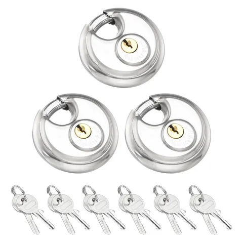 Disc Padlock, (2-23/64" Wide Body, 5/16" Shackle)(3PCS), Stainless Steel
