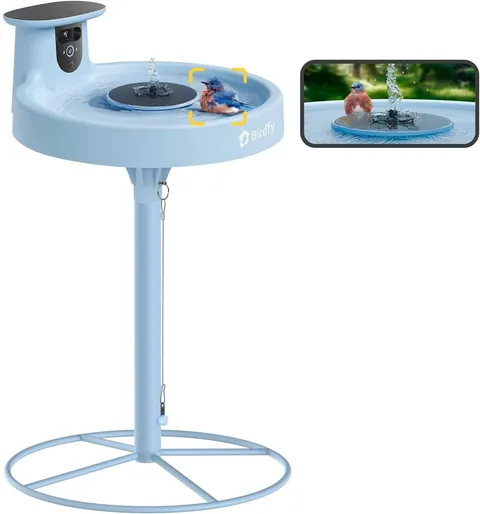 Birdfy Smart Bird Bath with Camera Solar Powered & Fountain & Stand, Dual-Len...