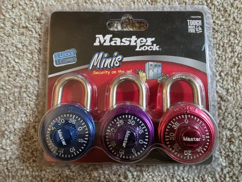 Master Lock Minis 1533TRI 3 Pack Combination Locks Blue, Purple, Red - New