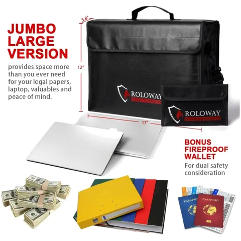 Fireproof Money Bag, Dual-Layer Fiberglass, 17" x 12" x 5.8"