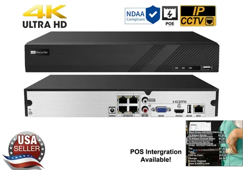 4CH 8MP (4K) 4POE HD NVR, NDAA Compliant, POS Support!