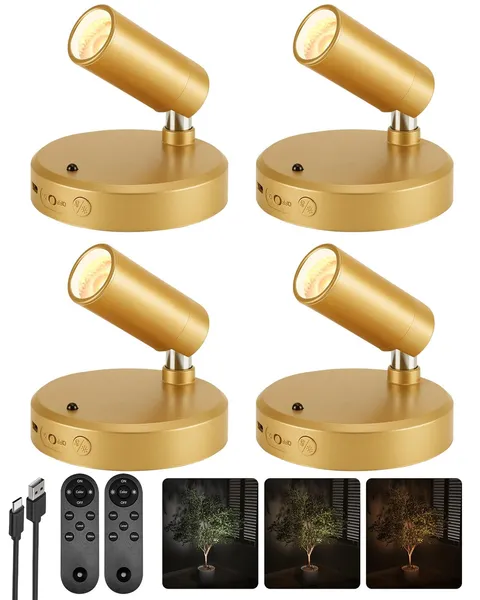 EZVALO LED Spotlight Indoor, 5500mAh Rechargeable Battery-Powered 4Pack, Gold