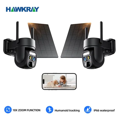 2PCS Hawkray Solar Security Camera - Wireless Outdoor Wifi Camera 2K360 Black ,