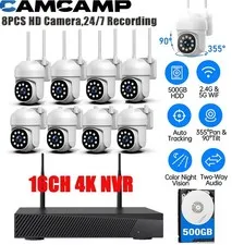 16CH 4K NVR CCTV Wireless Security Camera System 8PC PTZ WiFi Camera 2-Way Audio