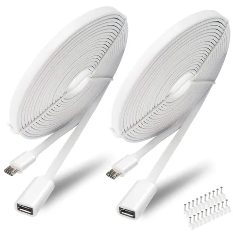2 Pack 13FT Micro USB Extension Cable for Zmodo,Male to Female Extender Flat ...