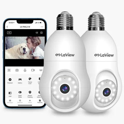 LaView 4MP Bulb Security Camera 2.4GHz 360° 2K Security Cameras Wireless Outdoor