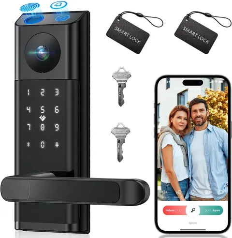 Video Smart Lock with Camera & Doorbell,5-In-1 Door Lock with Handle | Fingerpri