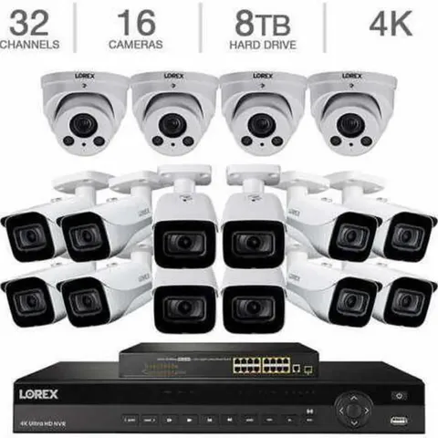 Lorex 32-Channel 4K NVR with 8TB HDD and (12) 4K Ultra HD IP Bullet & (4) 4x