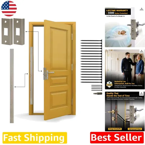 Door Armor MINI 3pc Steel Security Kit - Satin Nickel - Anti Kick-in Protection