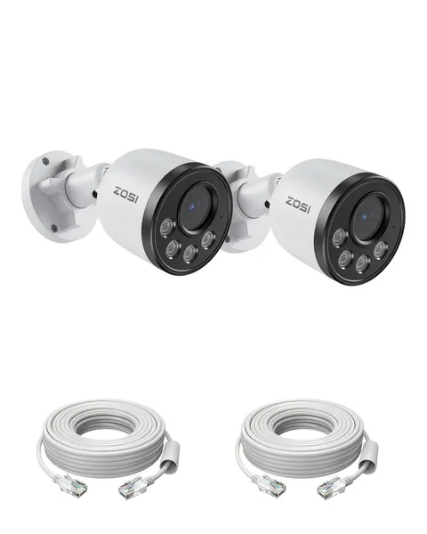 ZOSI 2PK 4MP Add-on Camera with Ethernet Cables,Outdoor PoE Security Camera w...